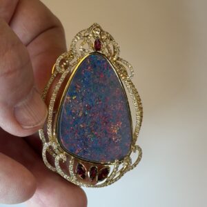 18k Gold Celestial Fire Doublet Opal Pendant Gala Statement Piece
