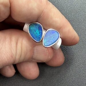 Blue Green Boulder Opal Silver Studs