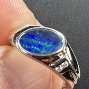 Ocean Blue Boulder Opal Silver Ring