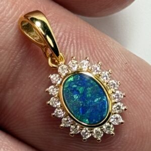 Opal Halo Pendant Gold Plated Silver