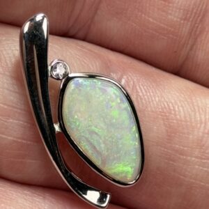 Opal Silver Pendant with Diamond Accent