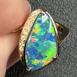 Black Opal Diamond Halo Gold Ring