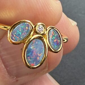 Triple Opal Gold Plated Diamond Ring