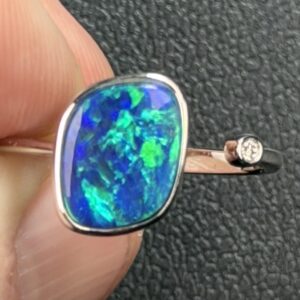 Australian Opal Silver Diamond Ring